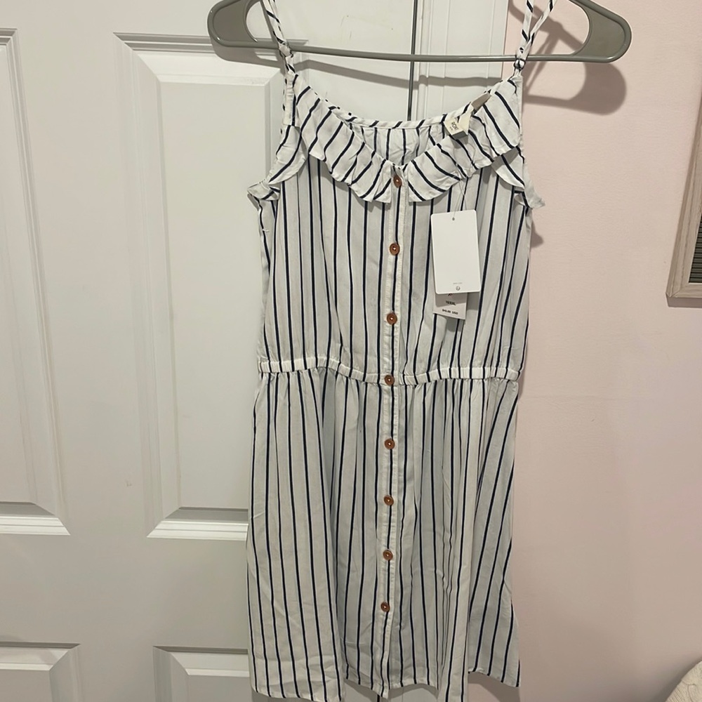 Roxy Girl dress, white with blue stripe, adjustable straps, 16 xxl, new w/ tags